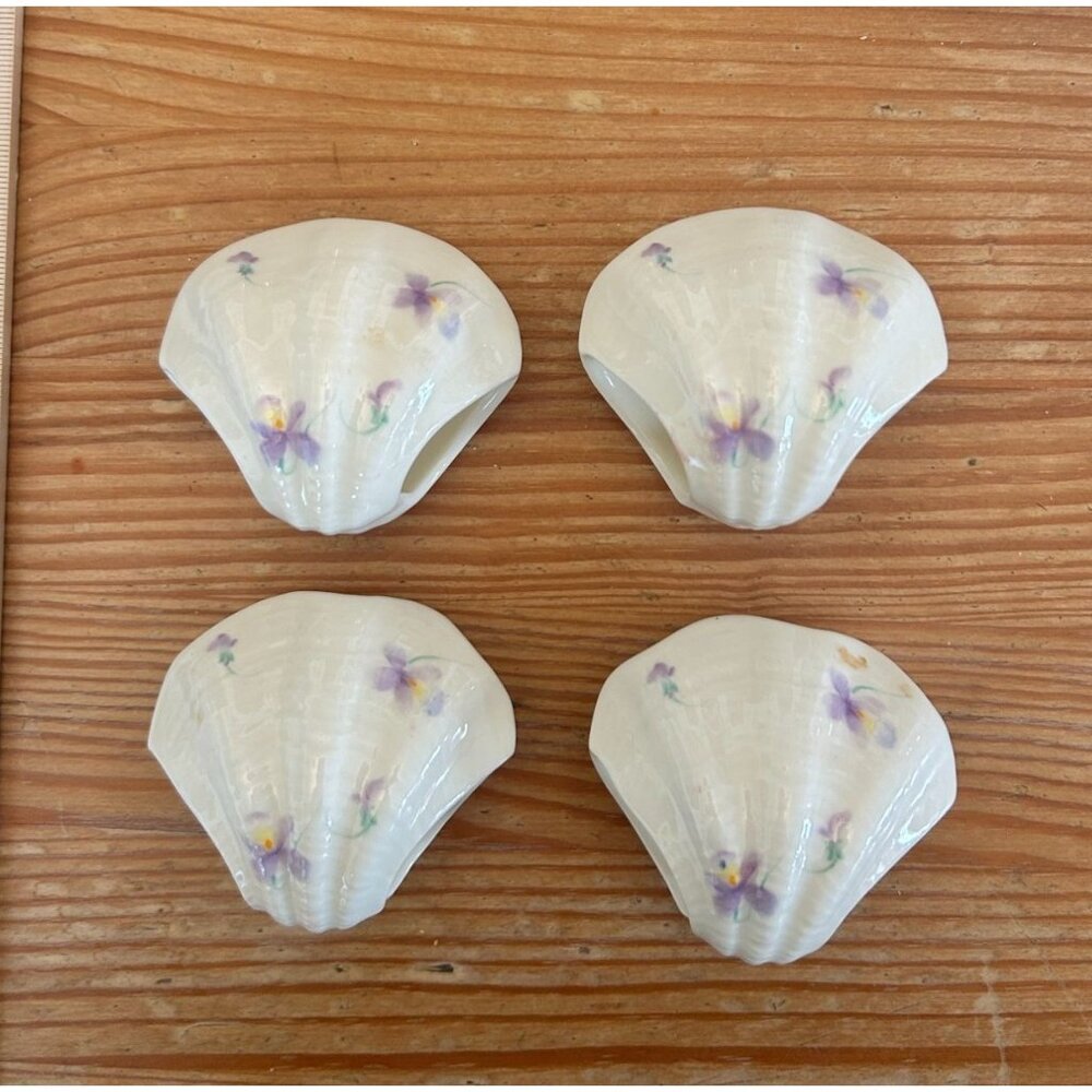 4 Mikasa Lila Bone China Scallop Seashell Napkin Holders Purple Floral Spring
